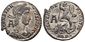 CONSTANTIUS II (337-361). Centenionalis. Aquileia.

Obv: D N CONSTANTIVS P F AVG.
Diademed, draped and cuirassed bust right; A to left.
Rev: FEL TEMP ...