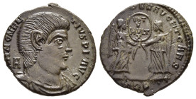MAGNENTIUS (350-353). AE Centenionalis. Treveri.

Obv: D N MAGNENTIVS P F AVG.
Bareheaded, draped and cuirassed bust right; A to left.
Rev: VICTORIAE ...