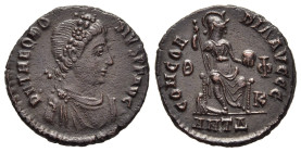 THEODOSIUS I (379-395). Follis. Antioch.

Obv: D N THEODOSIVS P F AVG.
Rosette- diademed, draped and cuirassed bust right.
Rev: CONCOR-DIA AVGGG / Θ-Φ...