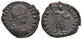 ARCADIUS (383-408). Maiorina. Antioch.

Obv: D N ARCADIVS P F AVG.
Pearl-diademed, draped and cuirassed bust right.
Rev: GLORIA ROMANORVM// ANTB.
Arca...