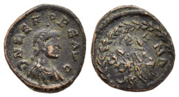 ZENO and Leo Caesar (476/7). Nummus. Constantinople.

Obv: D N ZENO PE AVG.
Diademed, draped and cuirassed bust right. 
Rev: 'SC Ω E N Λ' (apparently ...