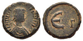 ANASTASIUS I (491-518). AE Pentanummium. Contemporary imitation of Constantinople.

Obv: Diademed, draped and cuirassed bust right.
Rev: Large E ; Γ t...