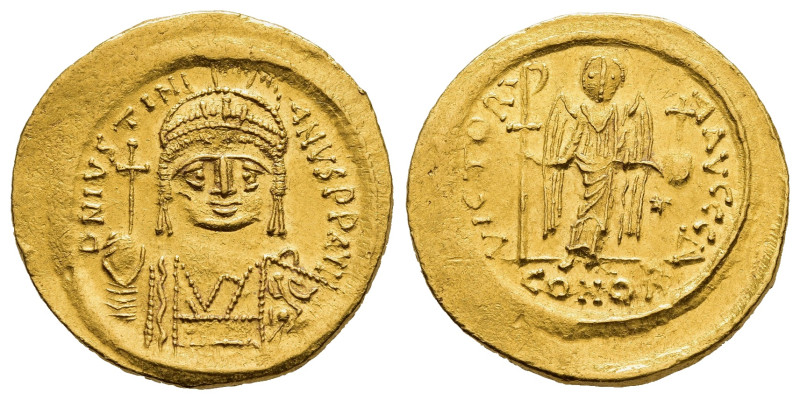 JUSTINIAN I (527-565). Gold Solidus. Constantinople.

Obv: D N IVSTINIANVS P P A...