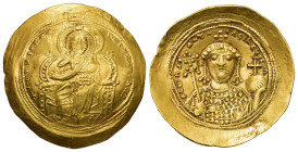 CONSTANTINE IX MONOMACHUS (1042-1055). Gold Histamenon Nomisma. Constantinople.

Obv: + IҺS XIS RЄX RЄGNANTIҺM.
Christ Pantokrator seated facing on th...
