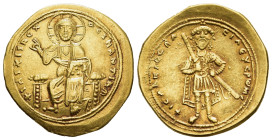 ISAAC I COMNENUS (1057-1059). Gold Histamenon Nomisma. Constantinople.

Obv: + IҺS XIS RЄX RЄGNANTIҺM.
Christ Pantokrator seated facing on throne.
Rev...