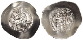 ALEXIUS III ANGELUS COMNENUS (1195-1203). Pale Electrum Trachy. Constantinople. 

Obv: +ΚЄ ROHΘЄI 
Christ Nimbate, seated facing on throne without bac...