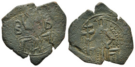 ANDRONICUS II PALAEOLOGUS (1282-1328). Trachy. Constantinople.

Obv: Christ Pantokrator standing facing on daïs; B to left, retrograde B to right.
Rev...