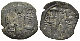 ANDRONICUS II PALAEOLOGUS with Michael IX (1282-1328). Trachy. Constantinople.

Obv: Christ enthroned facing.
Rev: Andronicus and Michael standing fac...