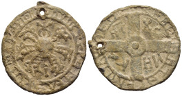 BYZANTINE EMPIRE. Religious lead medallion or tessera.

Obv: Leviatan with six heads around Kerykeion(?); circular legend around.
Rev: Large cross wit...