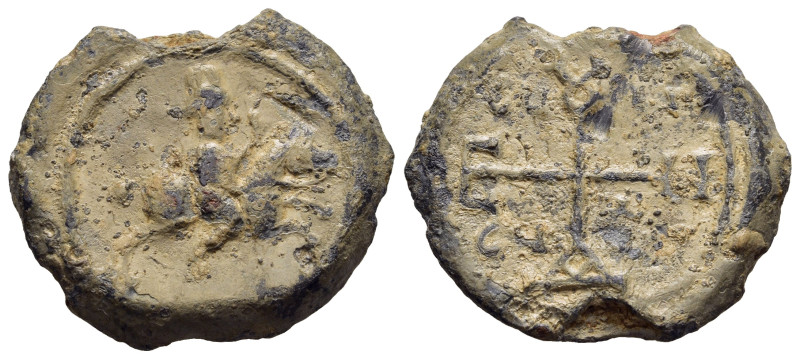 BYZANTINE EMPIRE. Lead Seal. Andreas, Strategos (circa 550-650). 

Obv: Rider on...
