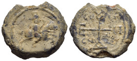 BYZANTINE EMPIRE. Lead Seal. Andreas, Strategos (circa 550-650). 

Obv: Rider on horse, advancing to right, wearing hat and mantle; holding scroll in ...
