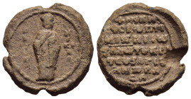 BYZANTINE Empire. Lead Seal (circa 11th-12th centuries).

Obv: Saint Nicholas standing facing.
Rev: Legend in seven lines.

Condition: Near very fine....