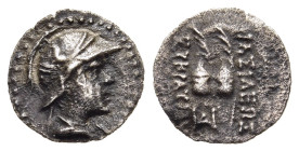 BAKTRIA. Greco-Baktrian Kingdom. Eukratides I (circa 170-145 BC). Obol. Baktra or an uncertain mint in the Paropamisadai or Gandhara.

Obv: Diademed a...