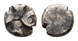 INDIA. Mauryan Empire. AR Mashaka (circa 2nd century BC). 

Obv: Taxila symbol.
Rev: Blank.

Condition: Very fine.

Weight: 0,14 g.
Diameter: 4 mm.