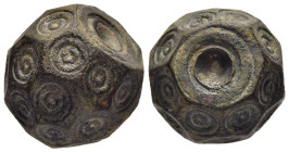 ISLAMIC WEIGHTS (circa 10-13th centuries). Commercial weight of 10 Dirhams or 1 Uqiya . Bronze.

A Seljuk or Beylik coin weight in the form of a polyh...