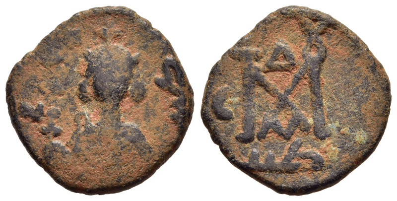 ISLAMIC. UMAYYADS. Arab- Byzantine types. AE Fals (AD 670s-680s). Tartus (Antara...