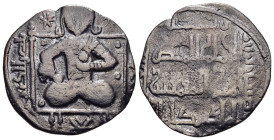 ISLAMIC. Artuqids (Mardin). Nasir al-Din Artuq Arslan. AH 597-637 / AD 1200-1239. Æ Dirham (AH 628).

Obv: Turkish male figure, crosslegged, seated fa...