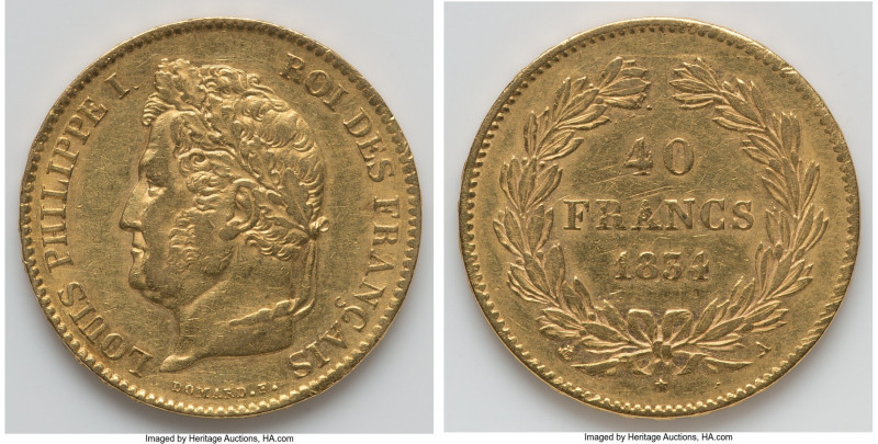 Louis Philippe I gold 40 Francs 1834-A XF, Paris mint, KM747.1, Fr-557. 26.1mm. ...