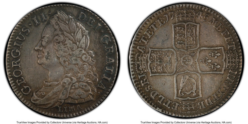 George II "Lima" 1/2 Crown 1745 XF45 PCGS, KM584.3, S-3695. D. NONO edge. Minted...