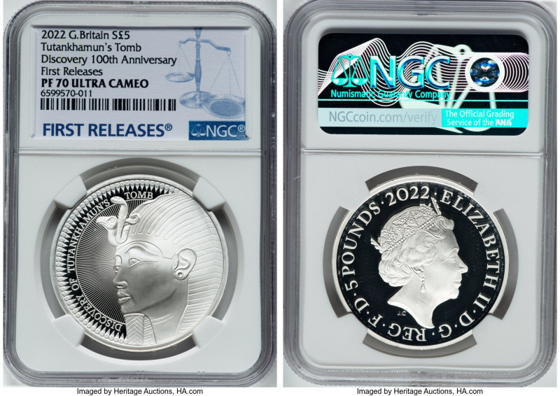 Elizabeth II silver Proof "Tutankhamun Tomb Discovery 100th Anniversary" 5 Pound...