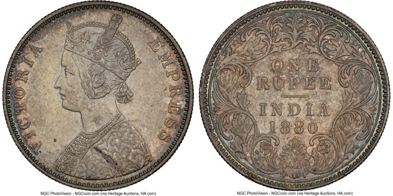 British India. Victoria Rupee 1880-(b) MS61 NGC, Bombay mint, KM492. Flat Top 1....