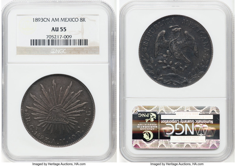 Pair of Certified Assorted Issues, 1) Republic 8 Reales 1893 Cn-AM - AU55 NGC, C...