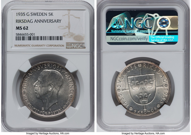 3-Piece Lot of Certified Assorted Issues NGC, 1) Sweden: Gustaf V 5 Kronor 1935-...