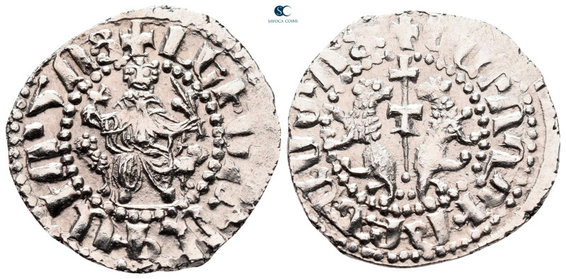 Kings of Armenia.. Levon I AD 1198-1219. Levon seated facing on throne decorated...