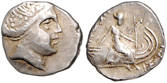 Euboia-Histaia. 
Tetrobol 300/200 v.Chr. Kopf der Nymphe Histaia mit Kranz aus ...