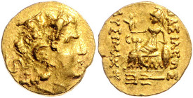 Königreich Pontos. 
Mithridates VI. Eupator 120-63 v. Chr. Gold-Stater Kallatis. Zeit des Ersten Mithridatischen Krieges, im Namen und vom Typ des Ly...