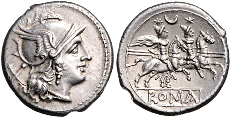 Republik. 
Anonyme Ausgaben 208-195 v. Chr. Denar (207 v.Chr.) Kopf der Roma na...