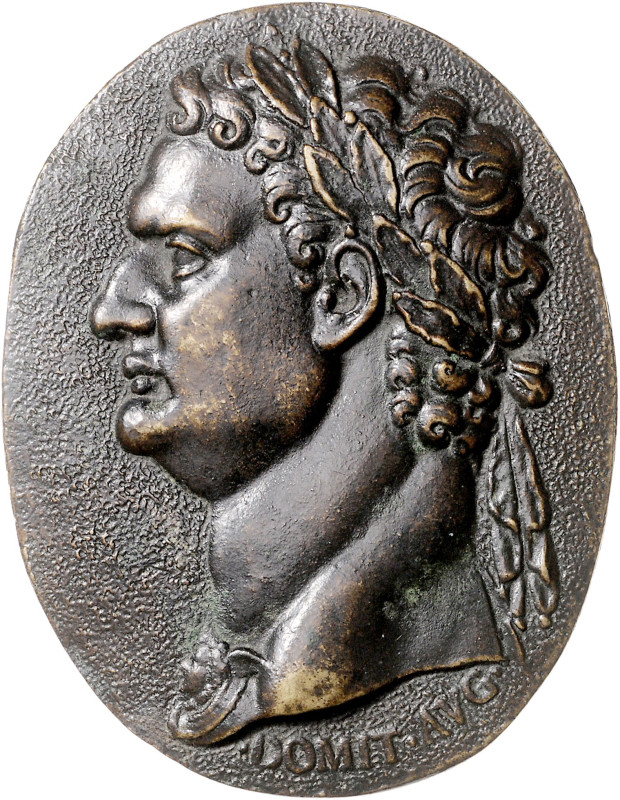 Kaiserzeit. 
Domitian 81-96. Ovale Bronzegussplakette o.J. Brustbild nach links...