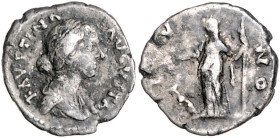 Kaiserzeit. 
Faustina II., Gattin des Marcus Aurelius. Denar (161-175) FAVSTINA AVGVSTA Drapierte Büste nach rechts / IVNO Juno steht mit Patera und ...