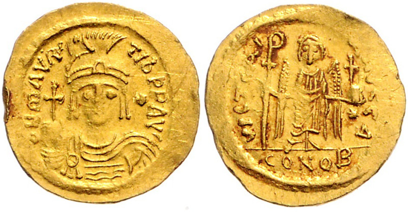 Mauricius Tiberius 582-602. Solidus 583-601 Konstantinopel. ON mAVRC TIb PP AVG ...