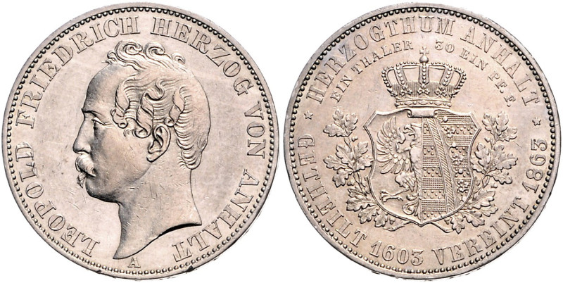 Anhalt/-Dessau. 
Leopold Friedrich 1817-1871. Vereinstaler (Vereinigungstaler) ...