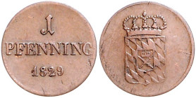 Bayern. 
Ludwig I. 1825-1848. Pfennig 1829 München. AKS&nbsp;92, Jaeger&nbsp;6. zaponiert, selten. 

vz