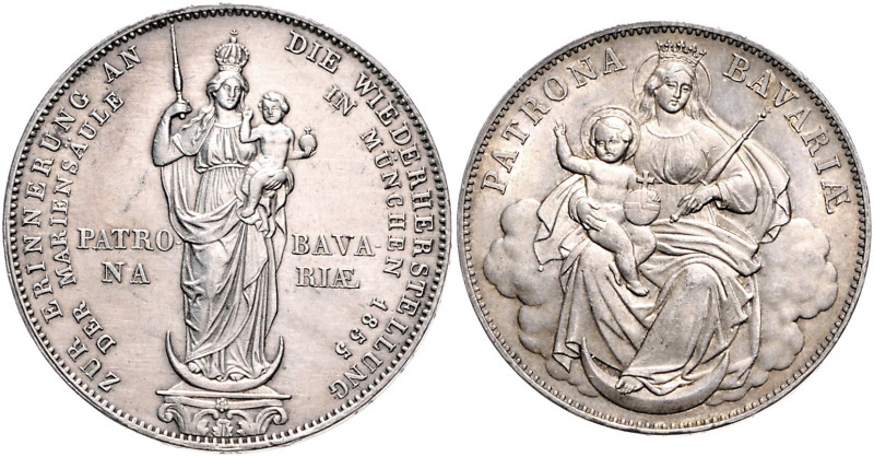Bayern. 
Maximilian II. Joseph 1848-1864. Lot von 2 Stücken: Doppelgulden 1855 ...