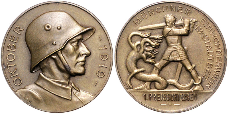 Bayern-München, Stadt. 
Bronzemedaille 1919 (v. Deschler) auf das 1. Preisschie...