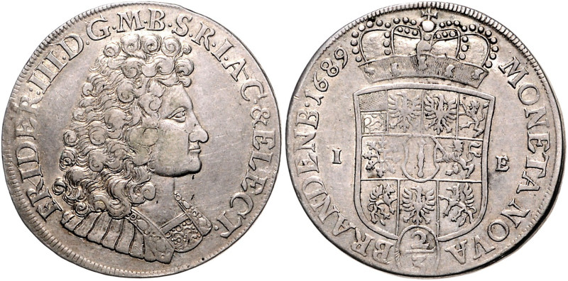 Brandenburg/-Preußen. 
Friedrich III. 1688-1701. Gulden (2/3 Taler) 1689 IE Mag...
