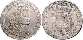 Brandenburg/-Preußen. 
Friedrich III. 1688-1701. Gulden (2/3 Taler) 1689 IE Magdeburg. Davenport&nbsp;273. . 

ss+