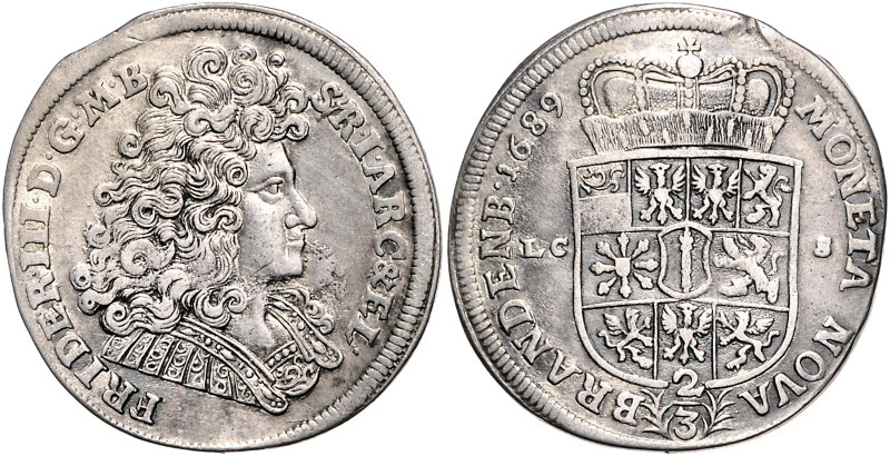 Brandenburg/-Preußen. 
Friedrich III. 1688-1701. Gulden (2/3 Taler) 1689 LCS Be...