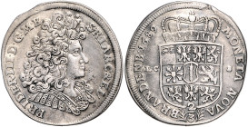 Brandenburg/-Preußen. 
Friedrich III. 1688-1701. Gulden (2/3 Taler) 1689 LCS Berlin. Davenport&nbsp;270. kleines Zainende. 

ss+