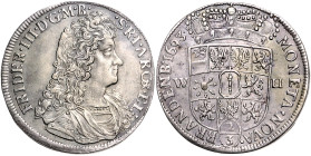 Brandenburg/-Preußen. 
Friedrich III. 1688-1701. Gulden (2/3 Taler) 1693 WH Emmerich. Davenport&nbsp;282. . 

vz