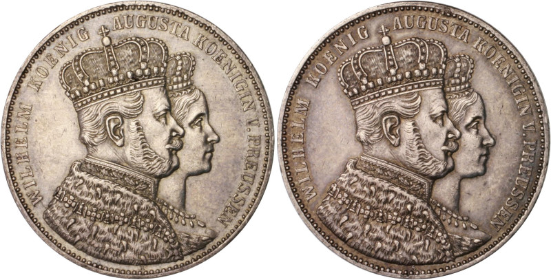 Brandenburg/-Preußen. 
Wilhelm I. 1861-1888. Lot von 2 Krönungstalern: 1861. Ka...