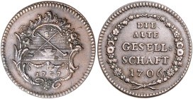 Frankfurt, Stadt. 
Kupfer-Spielmarke 1777 'Die alte Gesellschaft 1706'. J.u.F.&nbsp;894. Druckstellen 27,1&nbsp;mm, 7,91&nbsp;g. . 

ss-vz