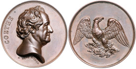 Frankfurt, Stadt. 
Medaillen auf Johann Wolfgang von Goethe. Bronzemedaille 1824 (v. Bovy) Kopf n. r. / Adler mit Lorbeerkranz. Förschner&nbsp;100, F...