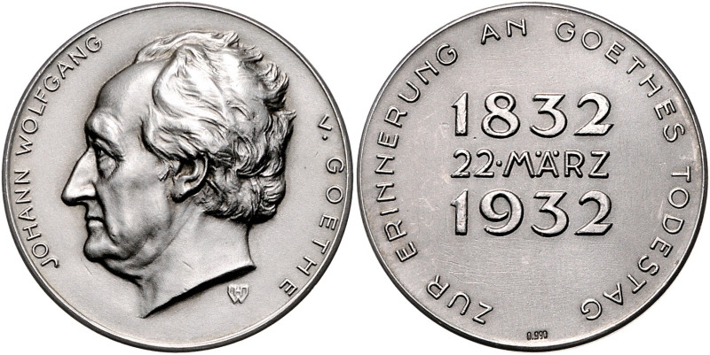Frankfurt, Stadt. 
Medaillen auf Johann Wolfgang von Goethe. Silbermedaille 193...