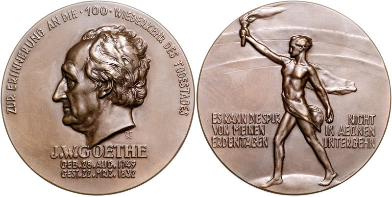 Frankfurt, Stadt. 
Medaillen auf Johann Wolfgang von Goethe. Bronzemedaille o.J...