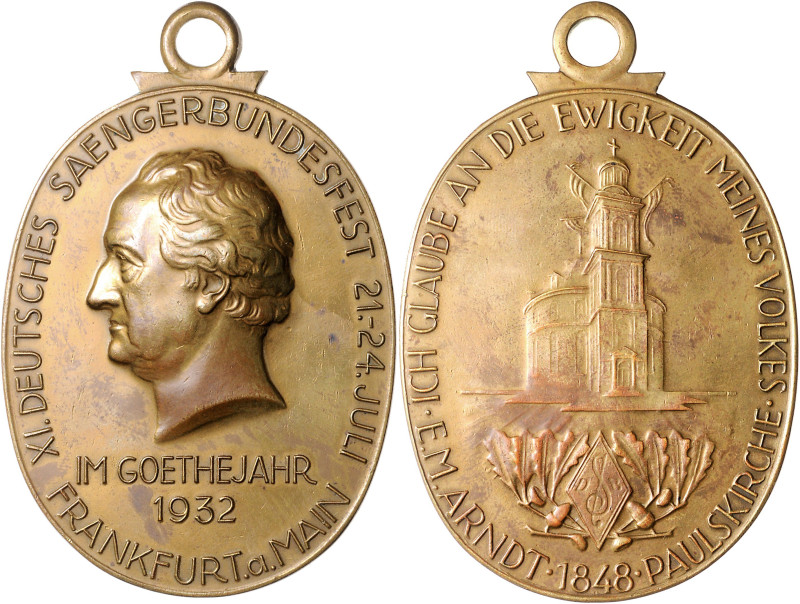 Frankfurt, Stadt. 
Medaillen auf Johann Wolfgang von Goethe. Ovale Bronzemedail...