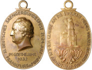 Frankfurt, Stadt. 
Medaillen auf Johann Wolfgang von Goethe. Ovale Bronzemedaille 1932 (v. Kraumann) auf das XI. Deutsche Sängerbundesfest im Goethej...